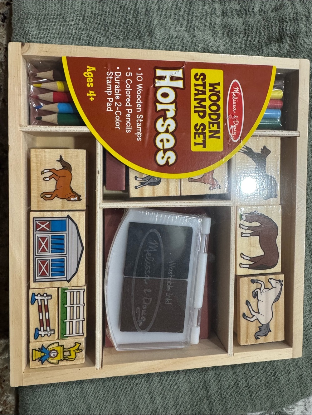 Melissa & Doug Wooden Horses Stamp Set - Brown, Blue, Red, Yellow, Green